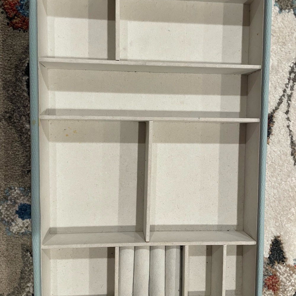 2 Elegant Jewelry Organizers with Blue and Tan Trim